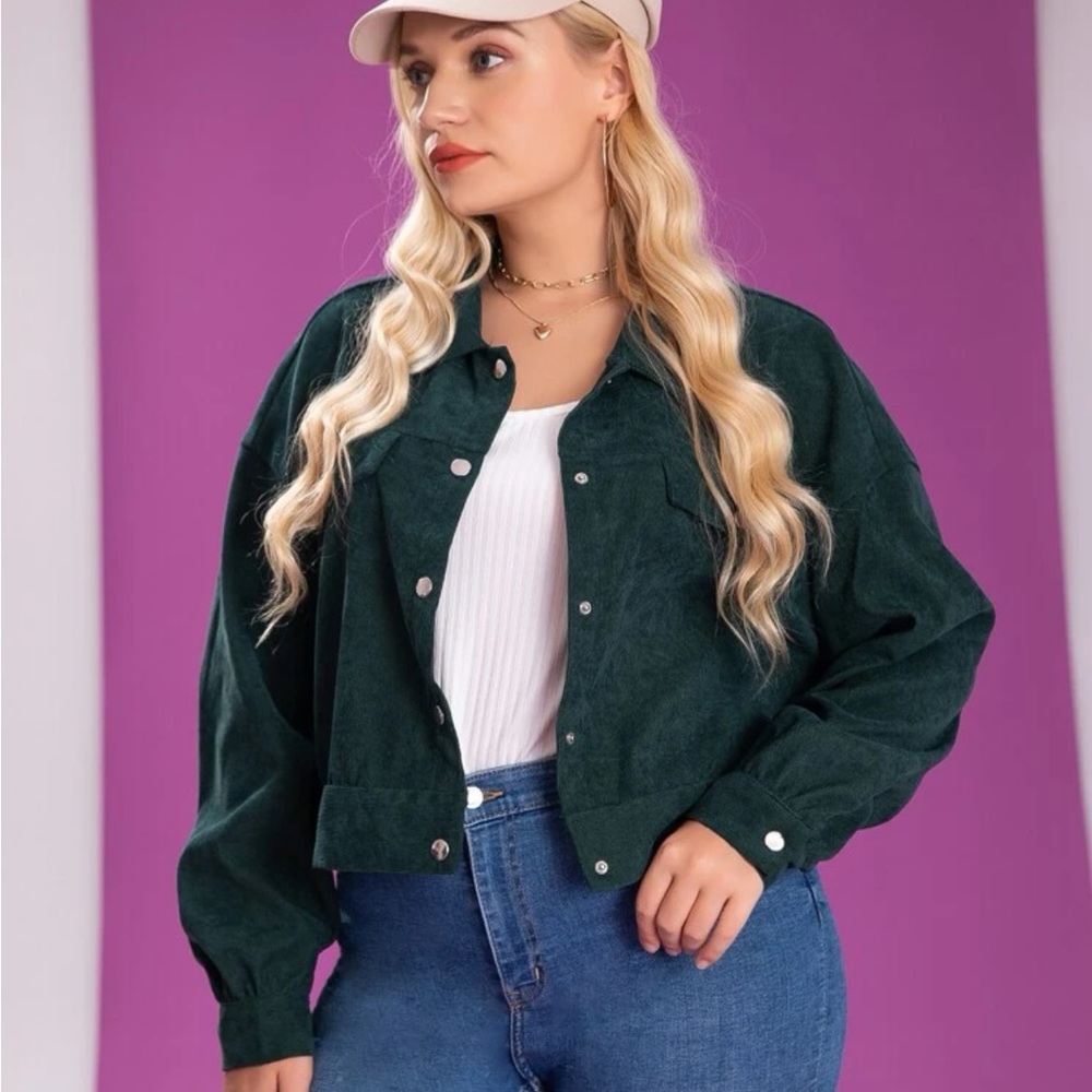 Green Snap Button Corduroy Jacket